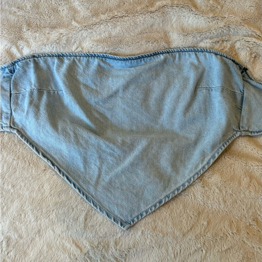 Zara Blue Denim Bandana Strapless Top